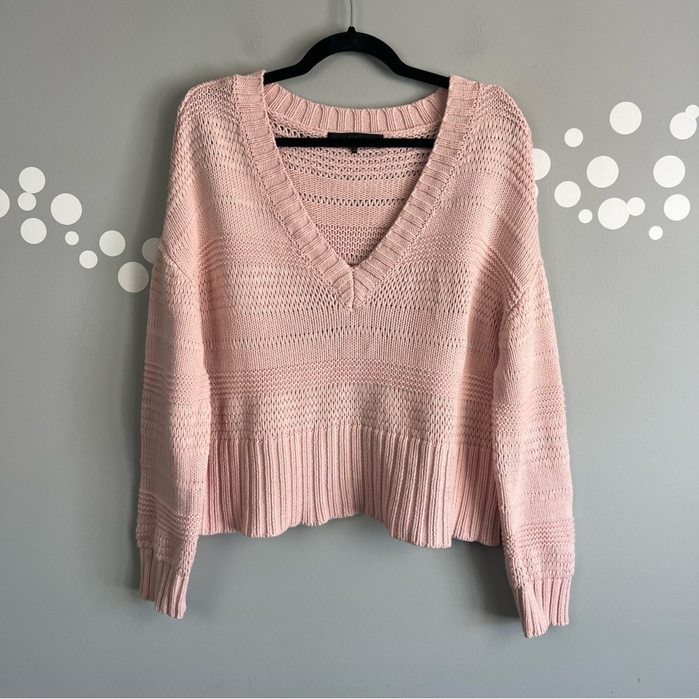 House of Harlow 1960 Conor Pink Knit V-Neck Sweater XS Oversized Ribbed